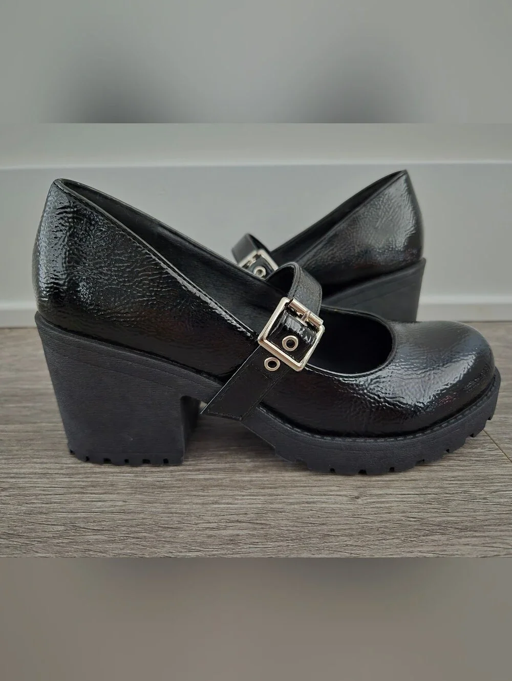 Black Patent Mary Jane Block Heel Pumps